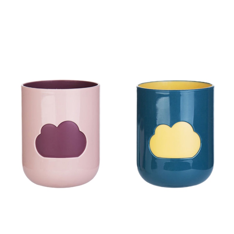 浅粉+墨绿[2个] 双色环保云朵双层漱口杯 情侣牙刷杯牙缸杯子 家用水杯洗漱杯