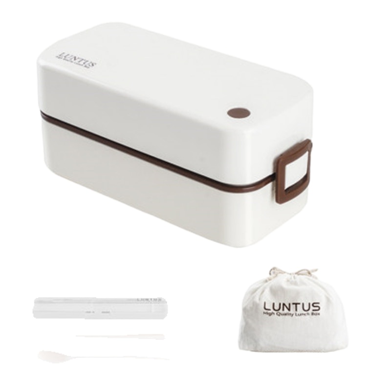 日本ASVE饭盒便当盒日式减脂双层带餐具微波炉健身上班族餐盒白色套装