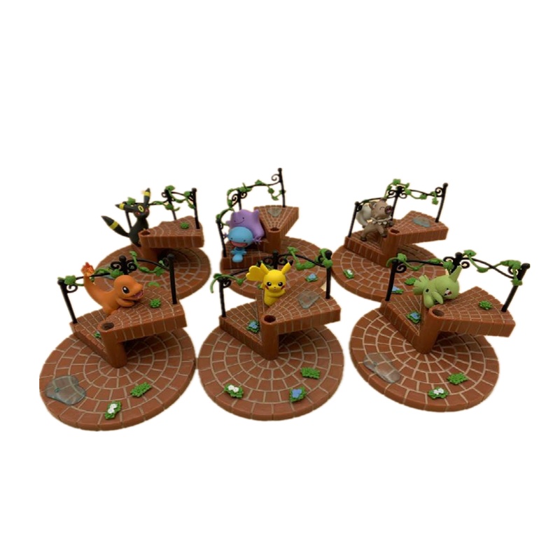 梦幻工场 6款旋转楼梯宠物小精灵 宝可梦 皮卡丘 伊布 波加曼Q版盒蛋手办模型摆件