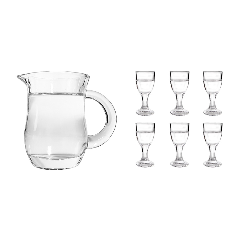 春之晖无铅玻璃白酒杯烈酒杯厚底子弹杯一口杯分酒器+6小号杯套装