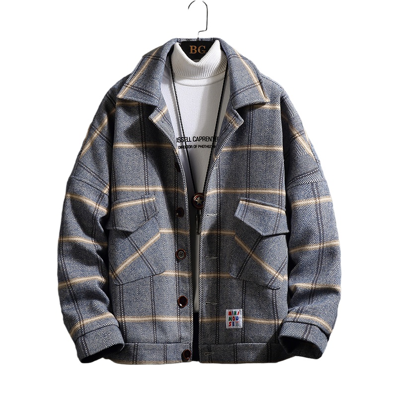 茜靓,CHYLLIRN日系冬季新款毛呢格子风衣男韩版潮流ins外套港风百搭复古大衣