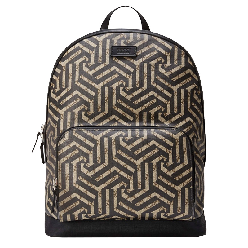 GUCCI 古驰男包 gucci男士黑色几何印花配皮双肩背包