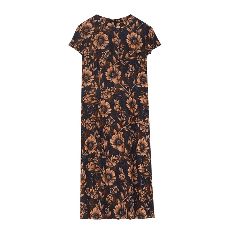 金菊2020新款桑蚕丝改良旗袍女修身圆领无袖真丝中长款连衣裙