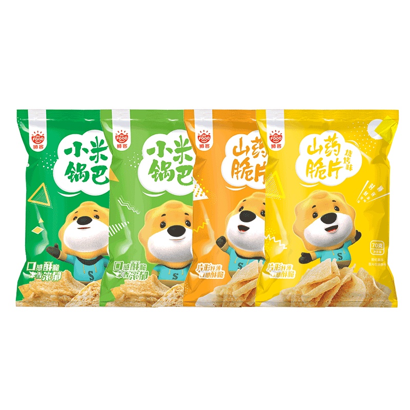 狮客[苏宁自主品牌]嘎嘣脆零食套装 山药脆片70g*4+小米锅巴70g*4