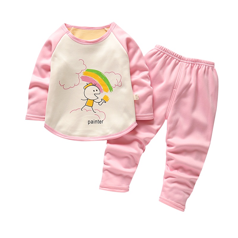 【关注优先发货】口袋虎秋冬季儿童时尚加绒加厚内衣套装女童保暖内衣套装120cm