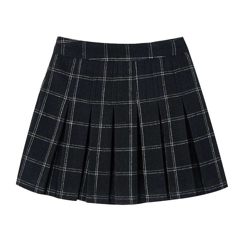 上新拉夏贝尔Puella秋冬新款韩版百褶复古毛呢格子半身裙20012730