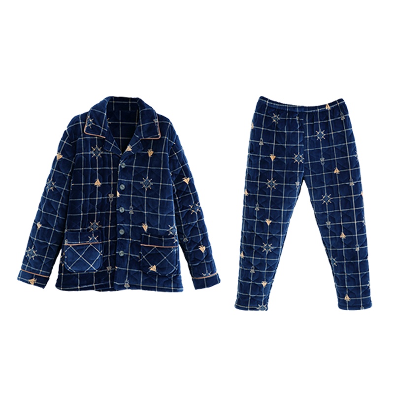 安之伴贝贝绒睡衣男士冬夹棉加厚保暖家居服套装