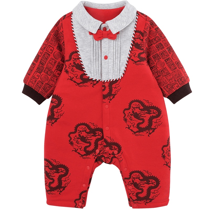 英氏婴儿连体衣针织保暖宝宝新年装外出爬服哈衣 2020秋冬新款YRHAJ40236A01