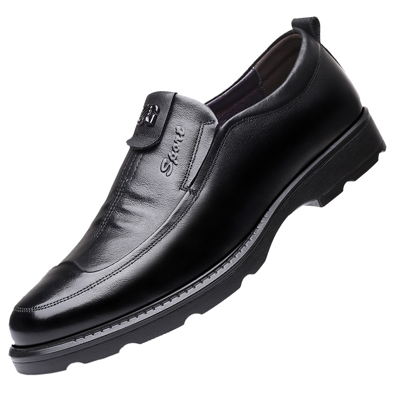 牧伦奴仕(MULUNUSHI)时尚套脚皮鞋男士商务休闲鞋男懒人鞋一脚蹬头层牛皮(除牛反绒)休闲皮鞋透气真皮鞋潮黑3327