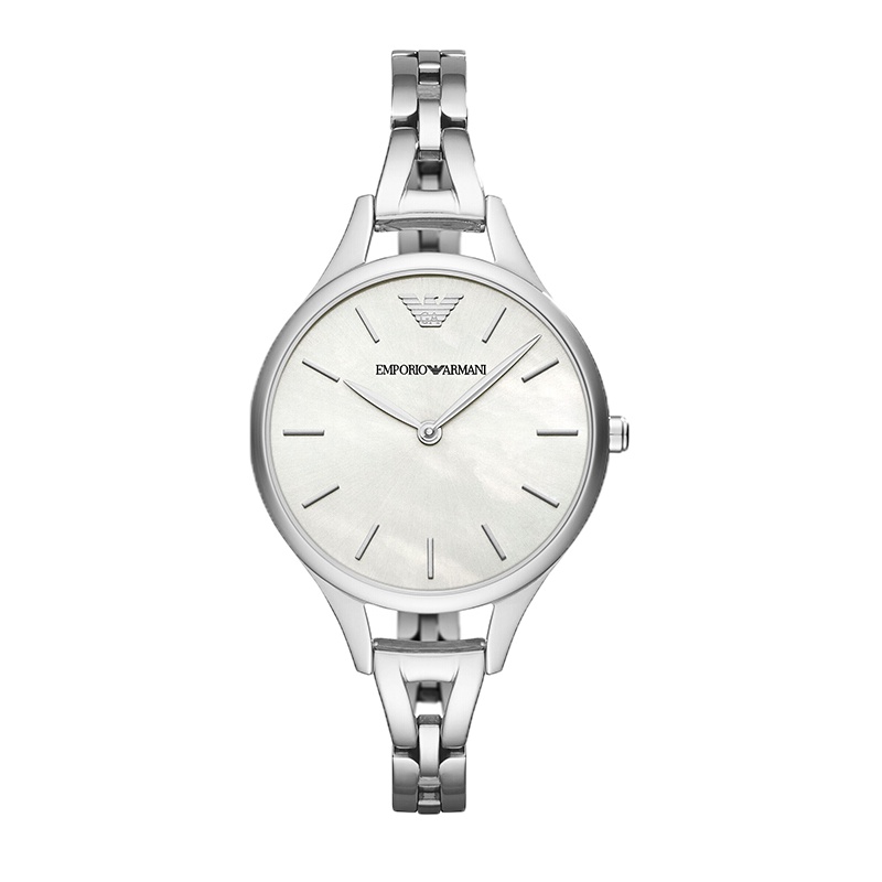 阿玛尼女士手表 小巧精致钢带女士圆盘石英腕表 AR11054