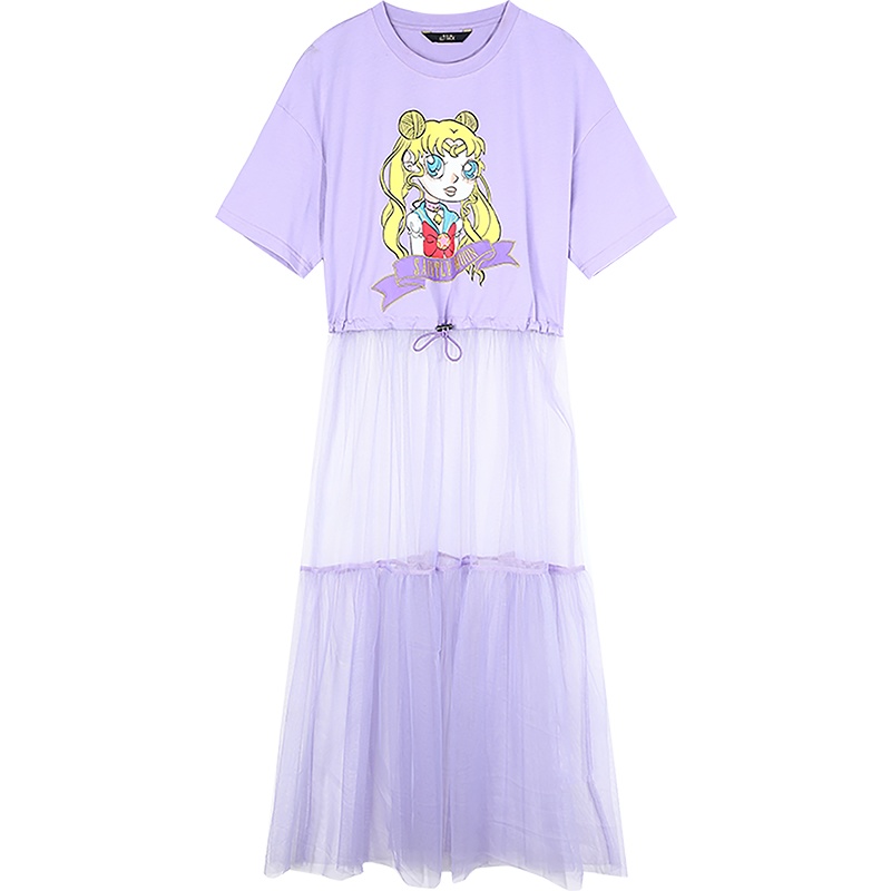 【新款】妖精的口袋网纱拼接短袖T恤女2020夏季新款性感宽松上衣