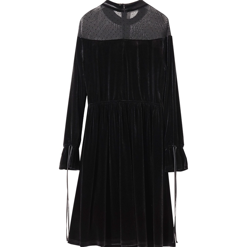 娅丽达女装连衣裙女2019秋季新款长袖高腰娃娃领套头蕾丝A字裙I7322