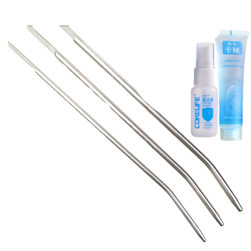金属尿道扩张器马眼刺激男用导尿插棒SM尿堵尿道管自慰器另类玩具 (6+7+8mm)3根:送100g润滑+22ml消毒