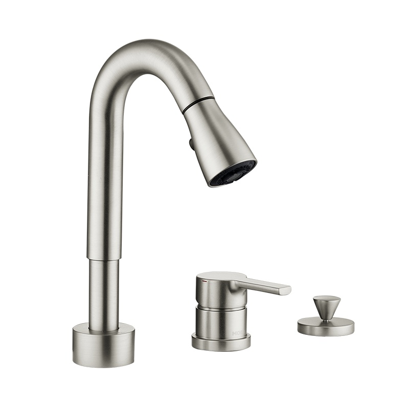 89121摩恩卫生间抽拉洗脸盆洗头卫浴双把三孔台盆面盆冷热水龙头