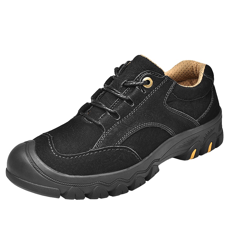 YIBULUOTUO男鞋真皮户外鞋男防水防滑运动登山鞋厚底耐磨休闲皮鞋中老年人爸爸鞋