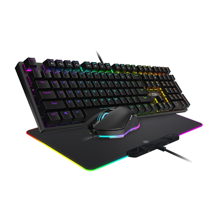 达尔优牧马人套装鼠标真机械键盘三件套RGB光效同步黑轴有线usb电竞游戏吃鸡lol宏电脑守望先锋cf粉色女生可爱少女心
