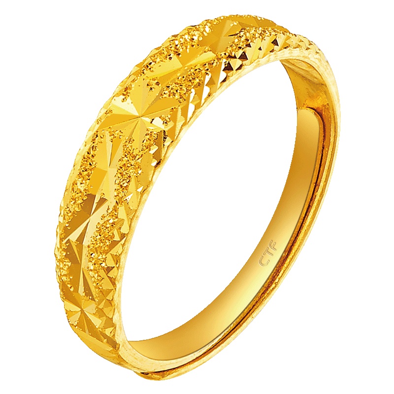 周大福珠宝首饰车花足金黄金戒指女款计价（足金工费48元）F150684