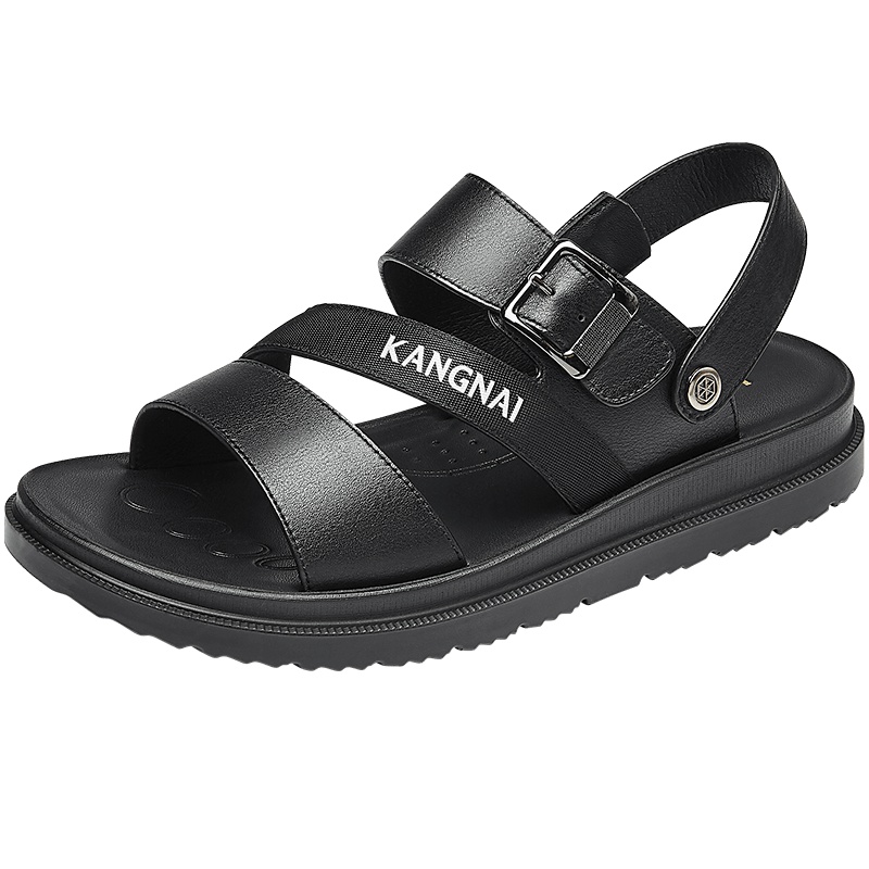 康奈男鞋 夏季男士新款皮凉鞋潮流金属方扣简约凉拖休闲露趾沙滩鞋15293050