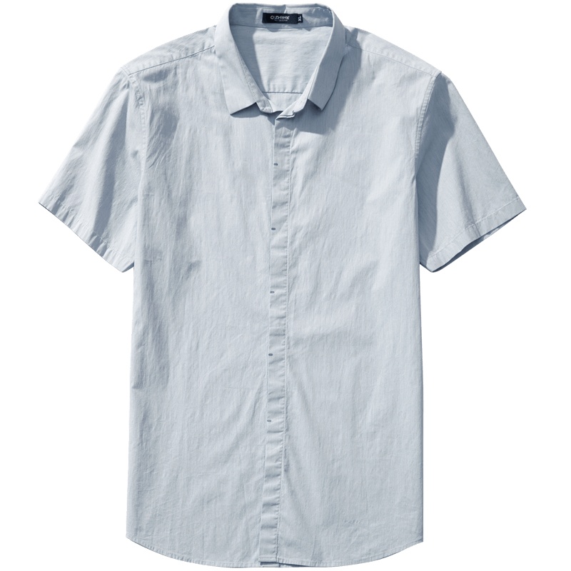 千纸鹤男士衬衣2019春季新款青年韩版休闲修身短袖衬衫男10096