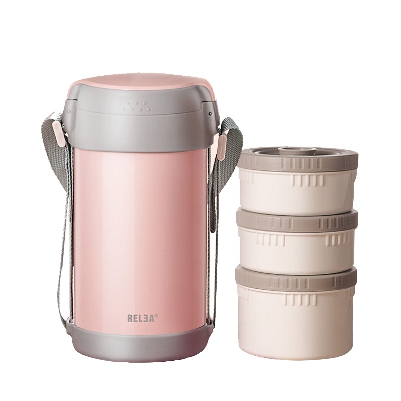 物生物(RELEA)保温饭盒 保温桶饭盒304不锈钢保温桶 便当盒学生焖烧杯壶成人多层饭盒3层提锅保温饭盒