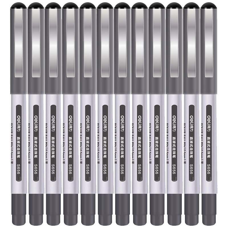 得力(deli)S656直液式走珠笔12支/盒0.5mm 黑蓝红三色可选 签字 签字笔 中性笔 学生水笔 写字笔水笔