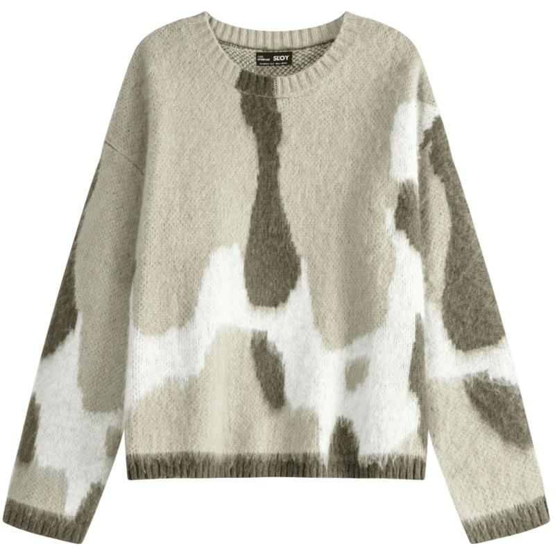 OtherMix提花毛衣2021春新款女上衣温柔宽松慵懒风长袖圆领针织衫