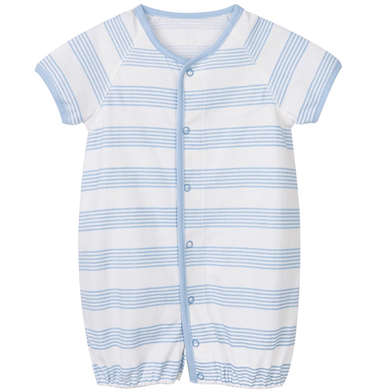 贝贝怡婴儿连体衣夏季纯棉男女宝宝哈衣条纹短袖爬服外出服142L031C