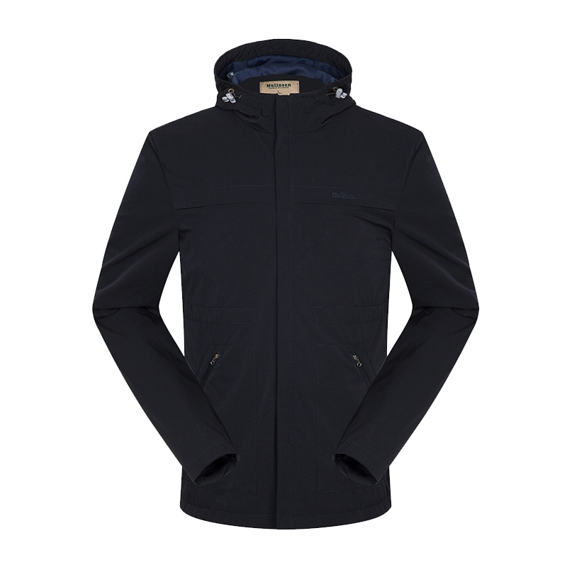 木林森男装春秋男士连帽收腰中长款风衣纯色百搭时尚男外套