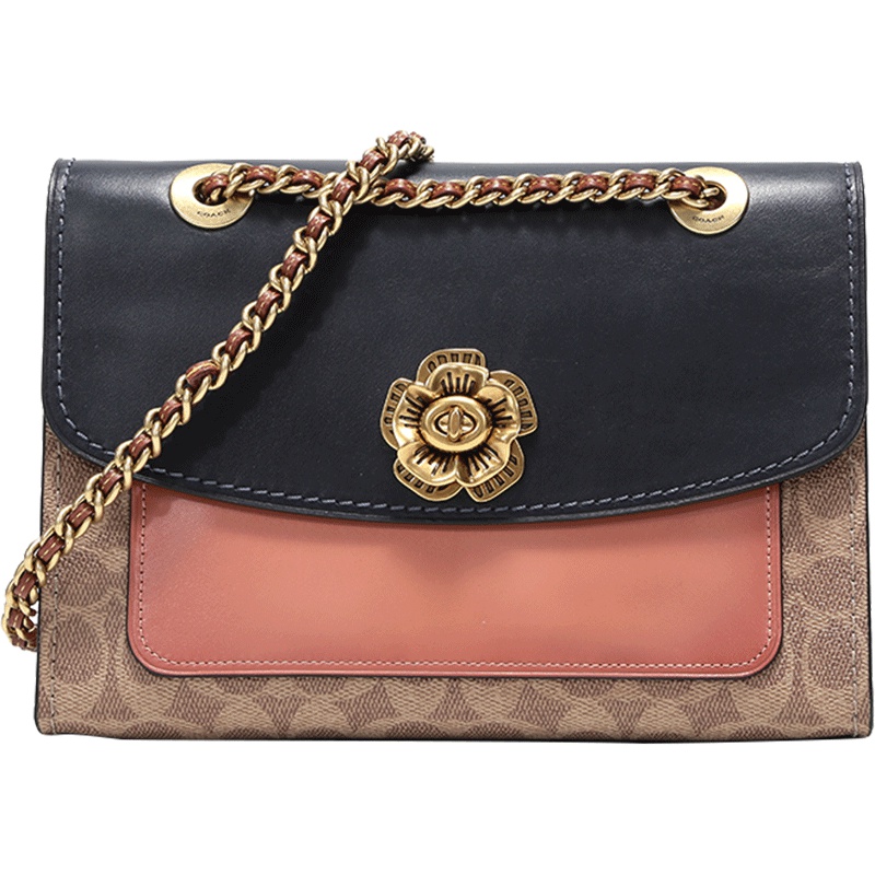 COACH 蔻驰 女士PARKER系列山茶花涂层帆布配皮手提单肩包 69586