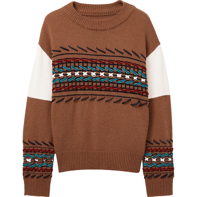 2019爱居兔秋季女装撞色针织拼接设计长袖针织衫