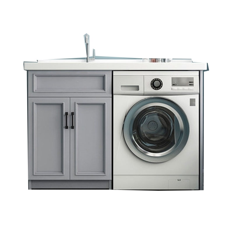 定制洗衣机柜组合阳台太空铝滚筒符象洗衣机一体柜石英石洗衣盆带搓板定制 洗衣柜定金需测量