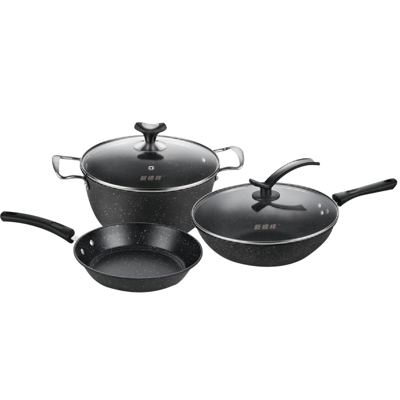 新丰腾麦饭石炒锅不粘锅无油烟锅具套装锅厨房六件套家用组合厨具x0059