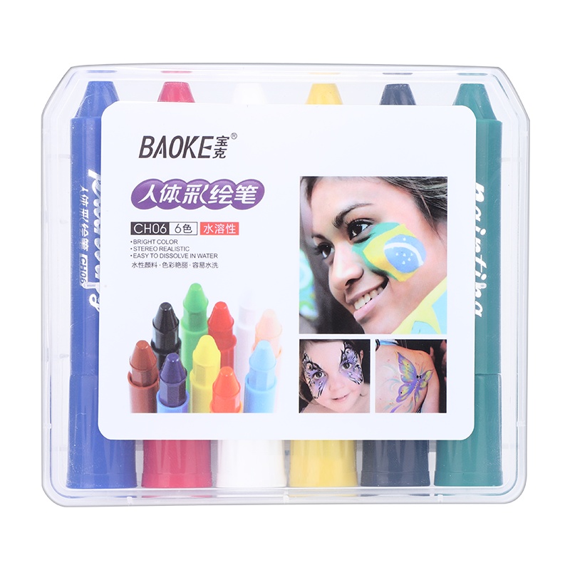 宝克(BAOKE)CH06 人体彩绘笔旋转可水洗 蜡笔儿童化妆彩笔 6色/盒