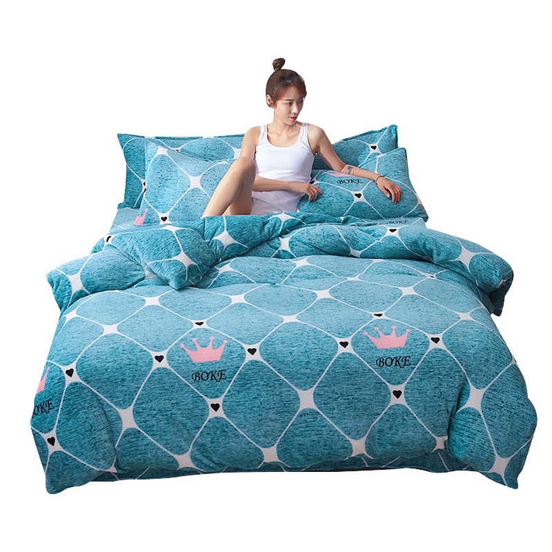 朴晴 法莱绒保暖四件套女双面绒冬季法兰绒保暖床上用品水晶被套床单三件套