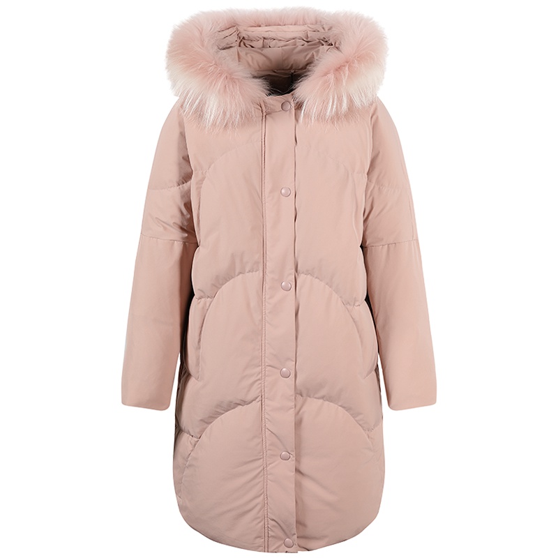 艾莱依2019秋冬新款韩版宽松中长款羽绒服女大毛领外套