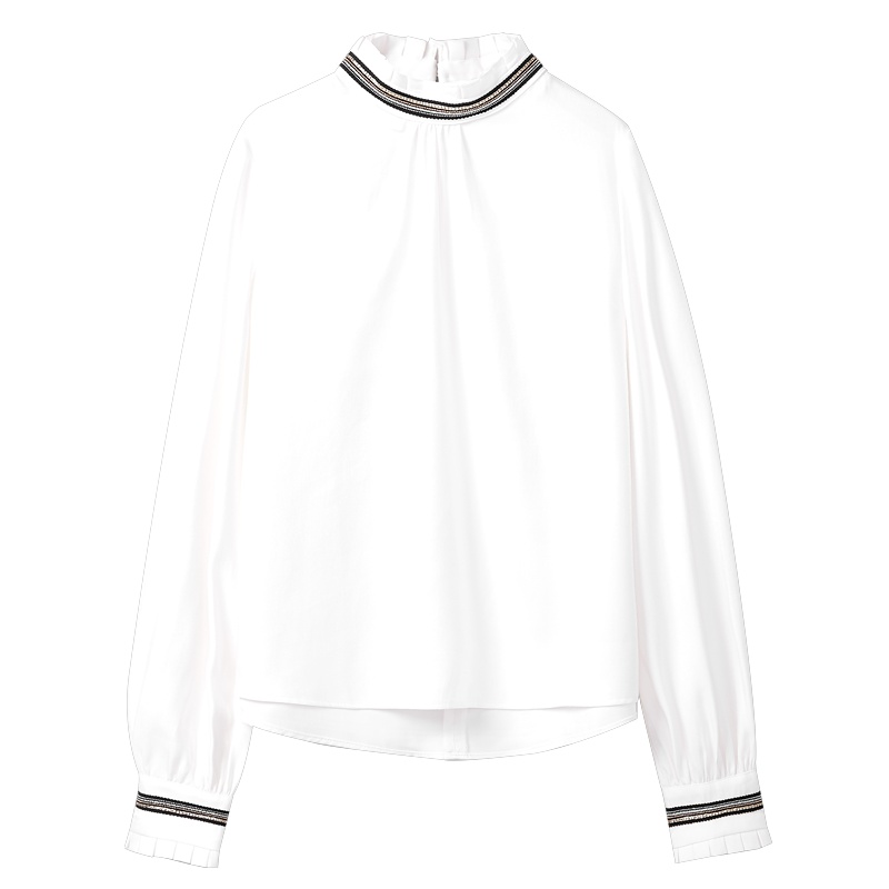 2019爱居兔秋季女装领部织条缝制长袖梭织上衣