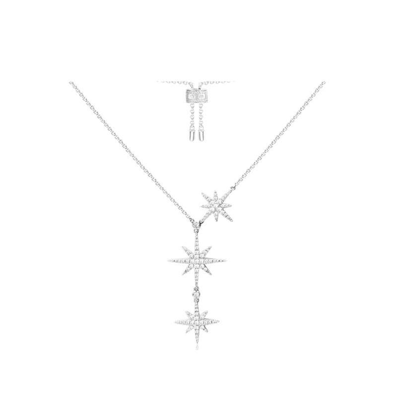 APM Monaco银镶晶钻轻奢双流星项链女六芒星锁骨链吊坠银颈链 AC3350OX