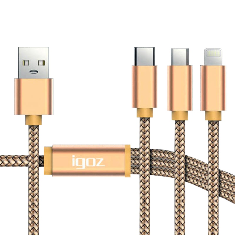 爱國者igoz 三合一数据线S13 2米金属头编织线 安卓苹果Type-c三用充电数据线(条)[CWFD]
