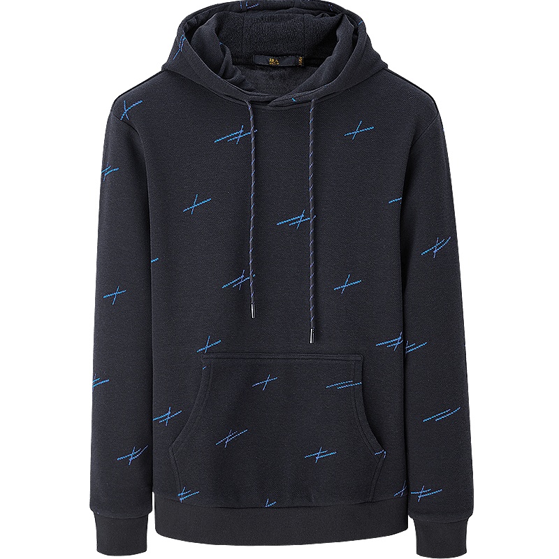 HLA海澜之家时尚连帽抽绳卫衣2019冬季个性花纹套头衫男HNZWJ4R100A