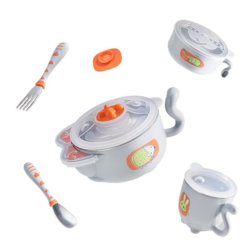 babycare儿童餐具 宝宝注水保温碗吸盘碗儿童碗勺套装 婴儿辅食碗 星际灰 2091