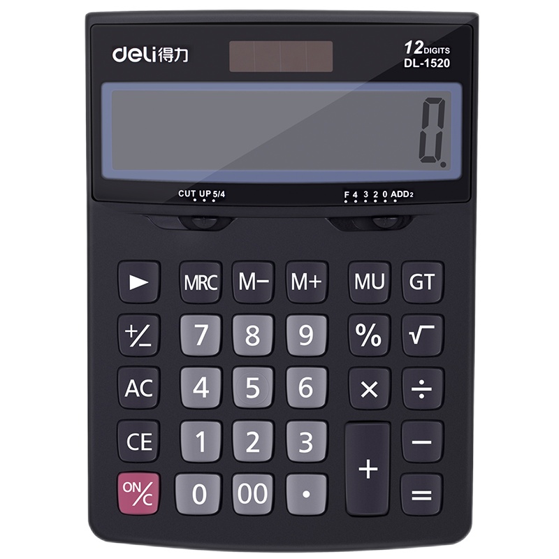 得力(deli) 办公计算器 桌面通用12位大屏幕 太阳能双电源计算机 1520A