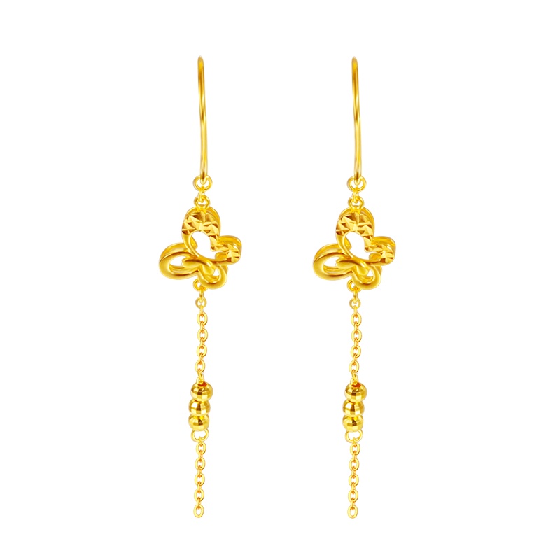 黄金码头5G足金999蝶舞耳坠黄金耳线女送女友爱人表白生日礼物