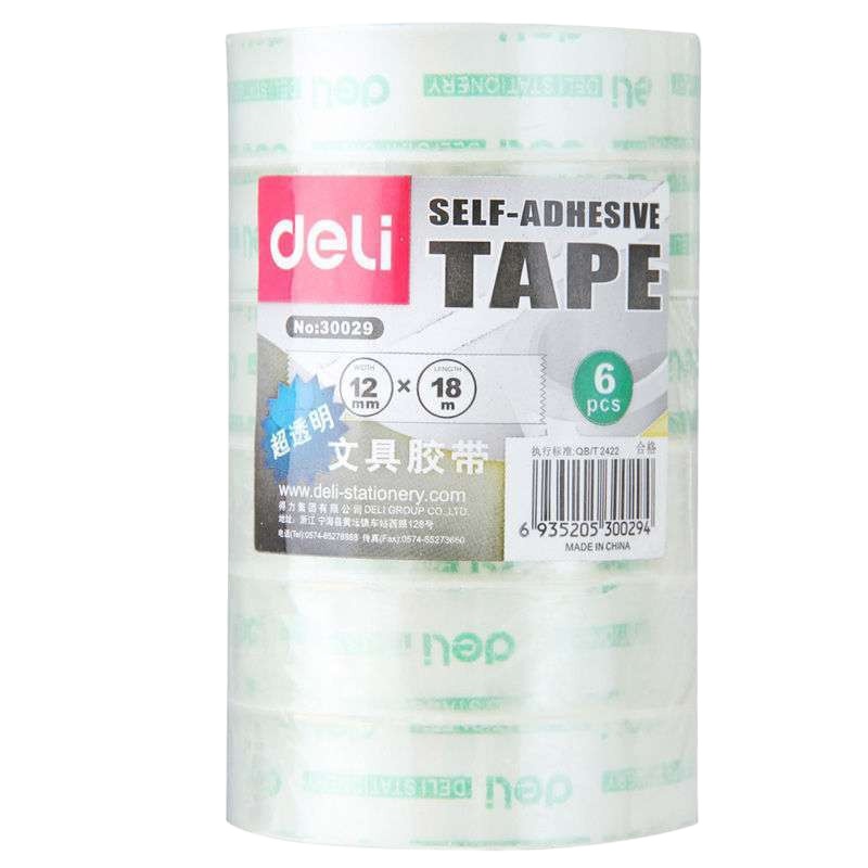 得力（deli）30029 透明文具胶带6卷/筒