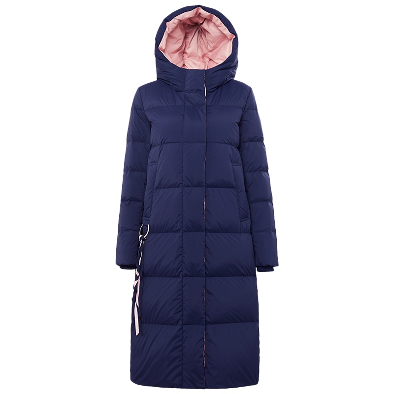 bsd波司登冬撞色时尚休闲保暖连帽长款羽绒服女