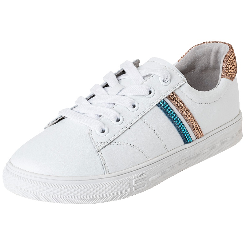 百田森春季新款水钻小白鞋皮面女软皮平底拼色休闲单鞋板鞋女