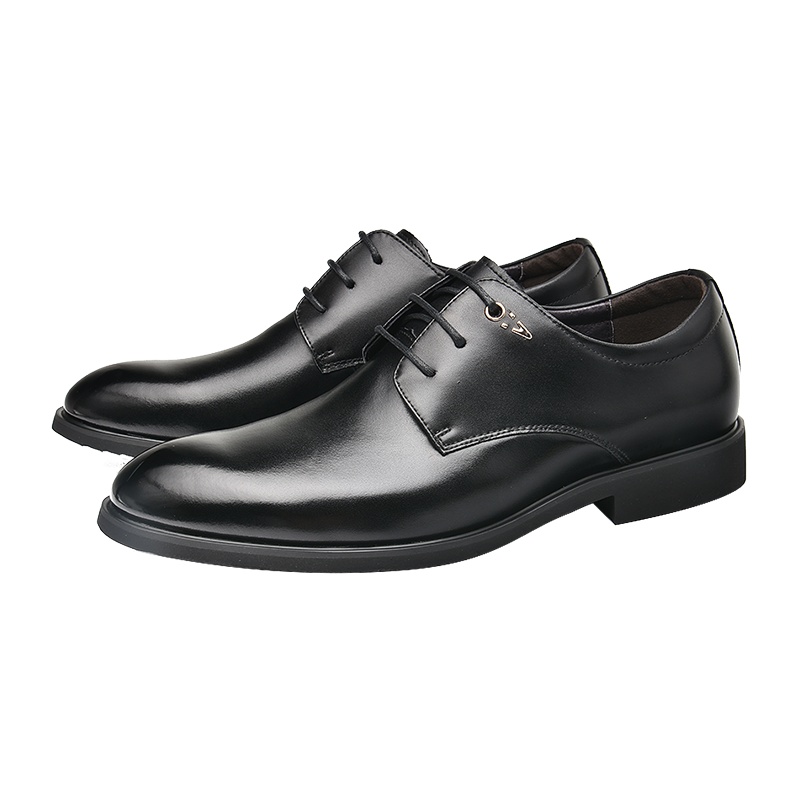 商务圆头简约真皮潮流牛皮革舒适系带男鞋正装鞋男皮鞋