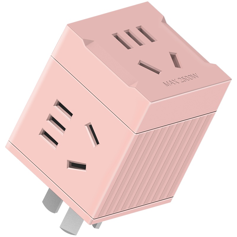 海锚魔方转换插座转换器插头分插器多功能接线板插排插板面板多孔家用不带线108粉色
