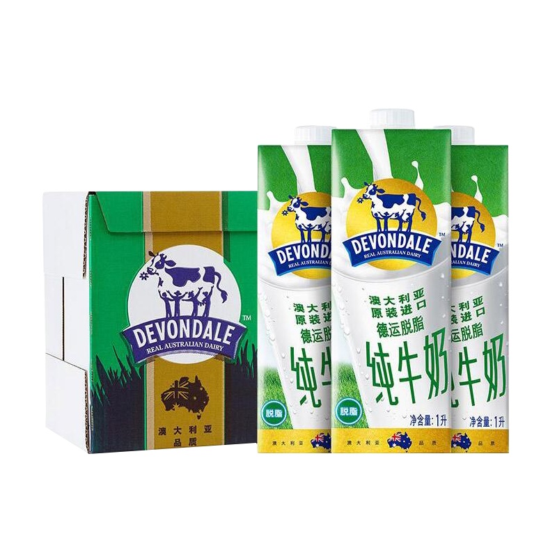 【中粮我买网】德运脱脂牛奶 纯牛奶 1L*10（澳大利亚进口 盒）