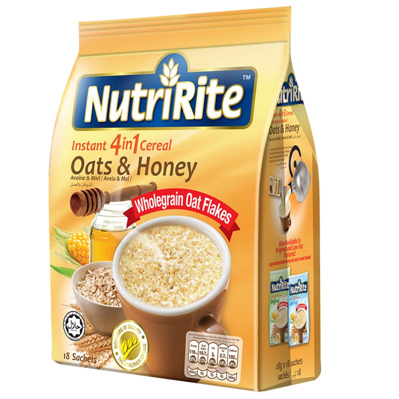 美趣力(NutriRite)即溶4合1蜂蜜口味麦片 504g(28g*18包) 马来西亚进口冲饮谷物早餐