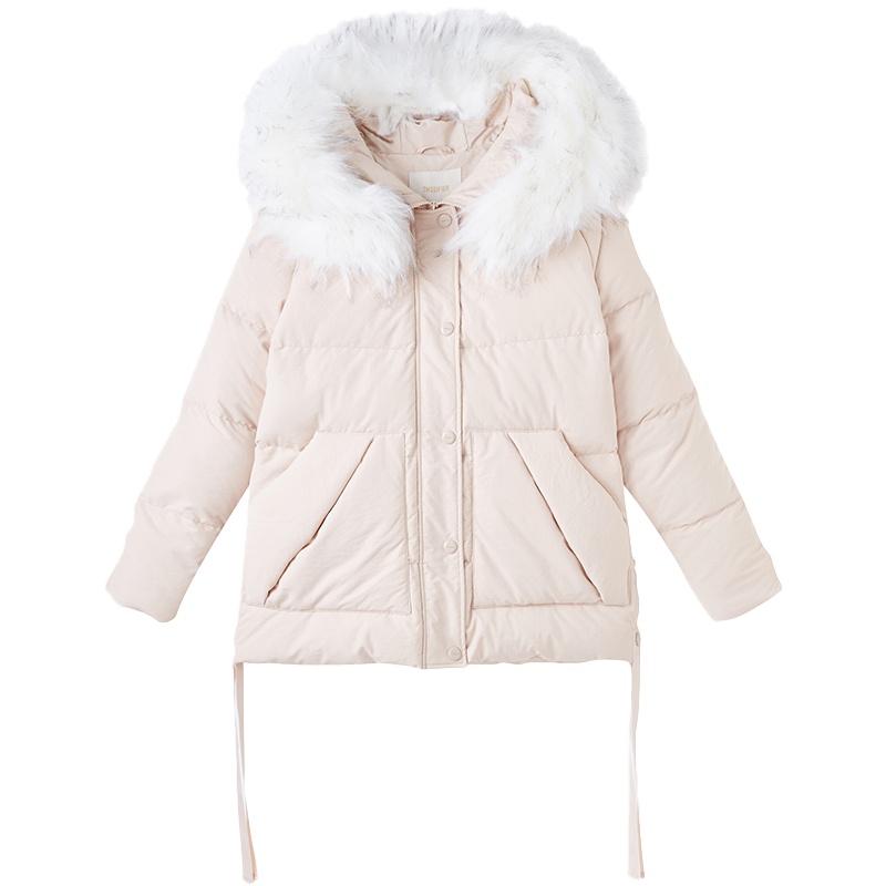 拉夏贝尔羽绒服新款韩版潮大毛领修身小个子短款外套女时尚灰鸭绒